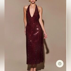 Meshki Genie Diamante Halter Midi Dress - Mahogany